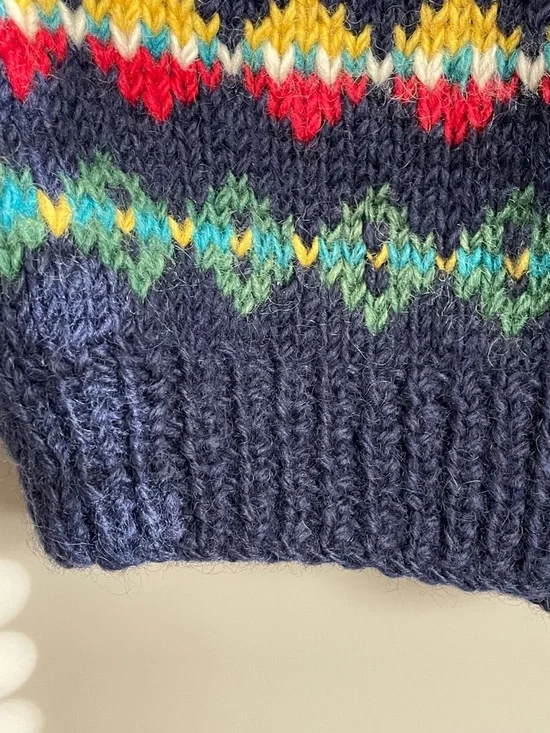 Kathmandu Woolens Navy Chunky Knit Wool Cardigan Size XL Handmade In Nepal - Picture 5 of 10